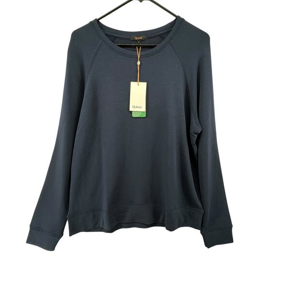 Quince Size Large NEW Sweatshirt Tencel Navy Blue Crew Neck Soft - Picture 1 of 3